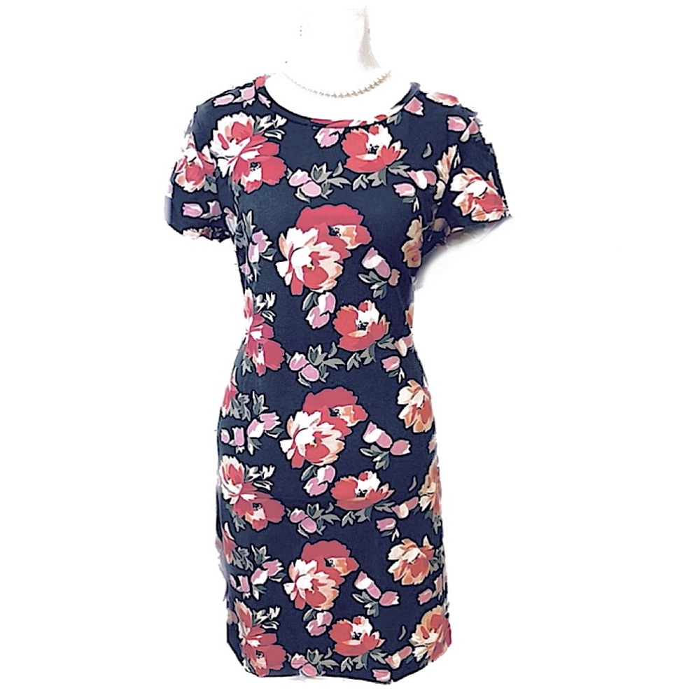 Old Navy Gray Floral Print Fitted Crew Neck T- Shirt Mini Dress, Women’s Size M.